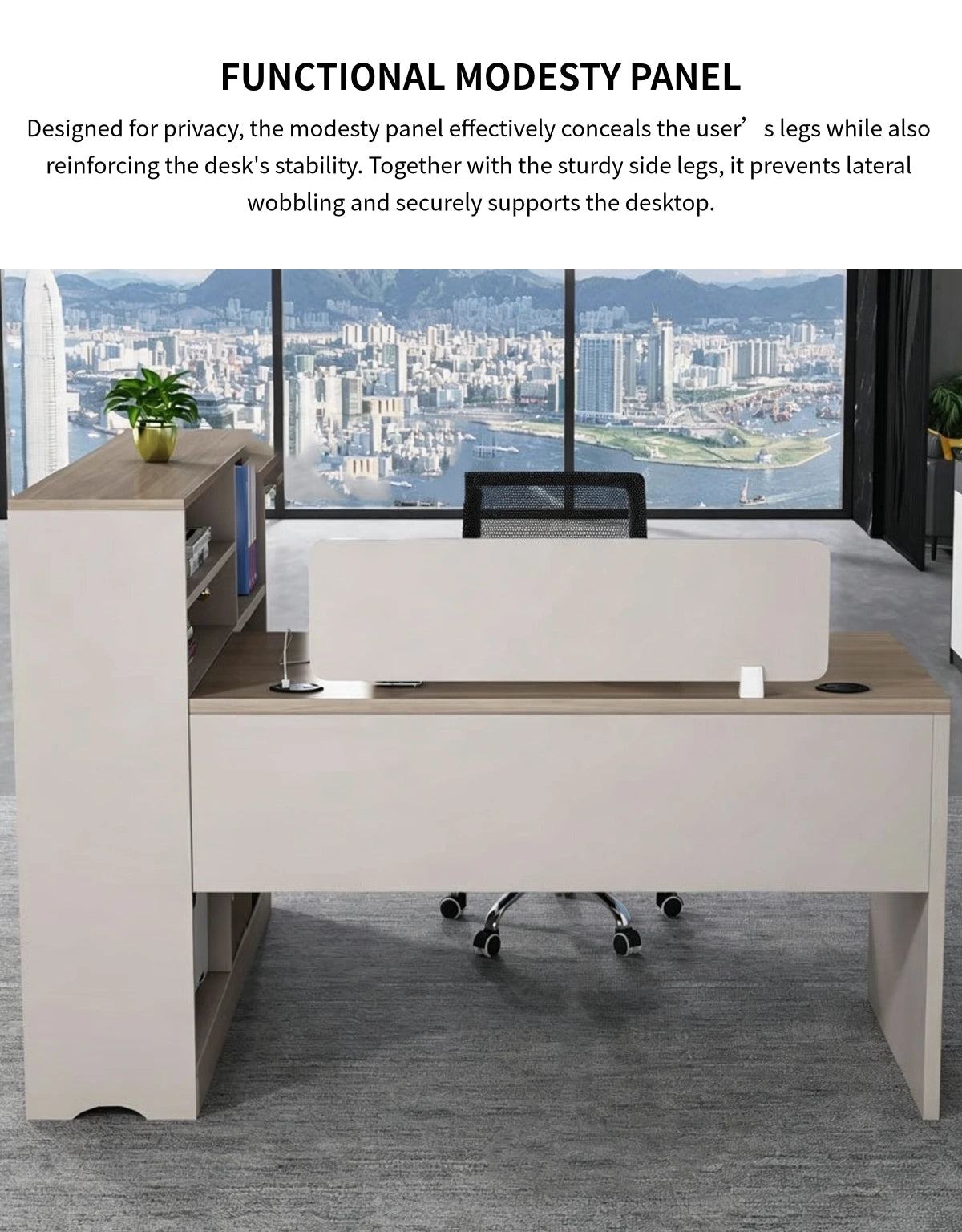 Modern Executive Desk 59-67 in Wide with Cable Management & Side Storage for Home Office — Detail image 2