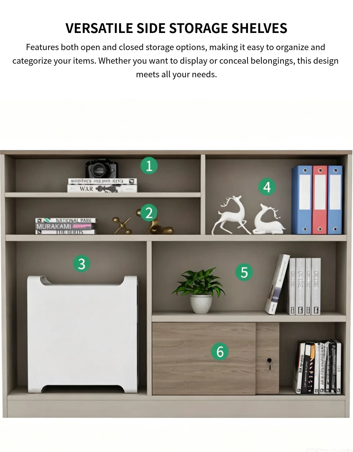 Modern Executive Desk 59-67 in Wide with Cable Management & Side Storage for Home Office — Detail image 5