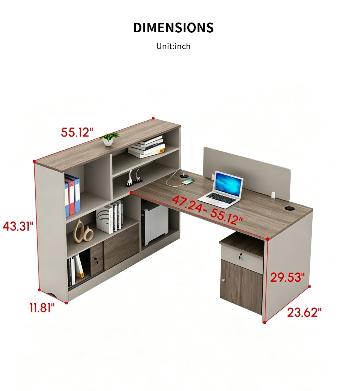 Modern Executive Desk 59-67 in Wide with Cable Management & Side Storage for Home Office — Detail image 9