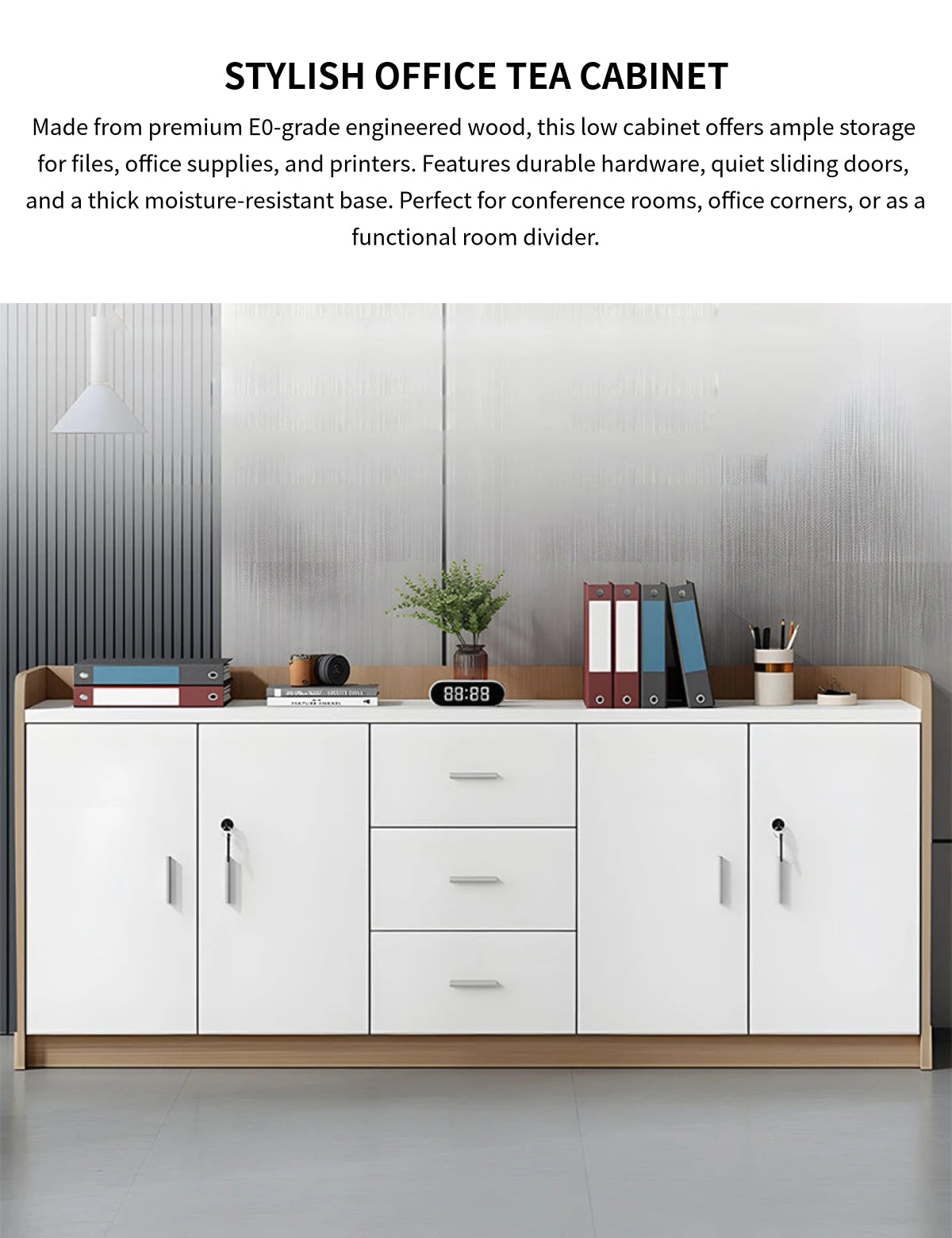 File Cabinet 32 in Tall with Solid Wood, Privacy Panel & Sliding Doors for Office — Detail image 1