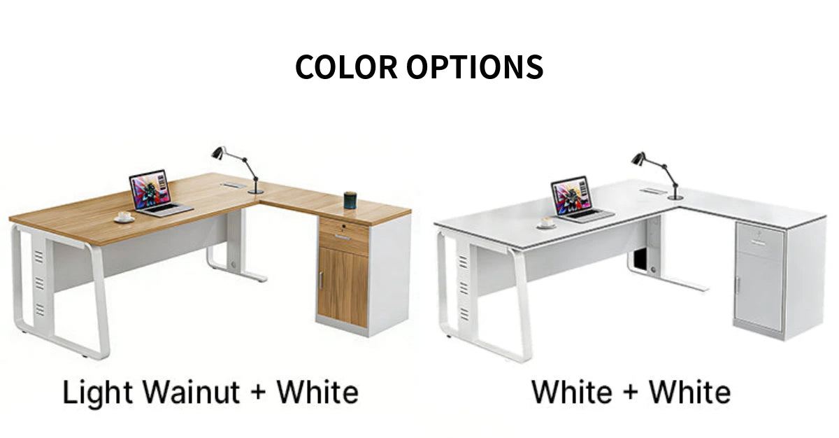 L-Shaped Executive Desk with Built-In Outlets, Cable Management & Priv — Detail image 9