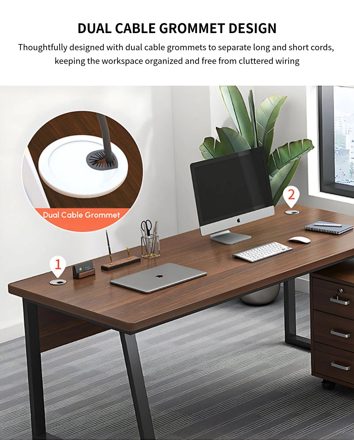 L-Shaped Office Desk with Cable Management, Lockable & Lumbar Support for Home Office — Detail image 5