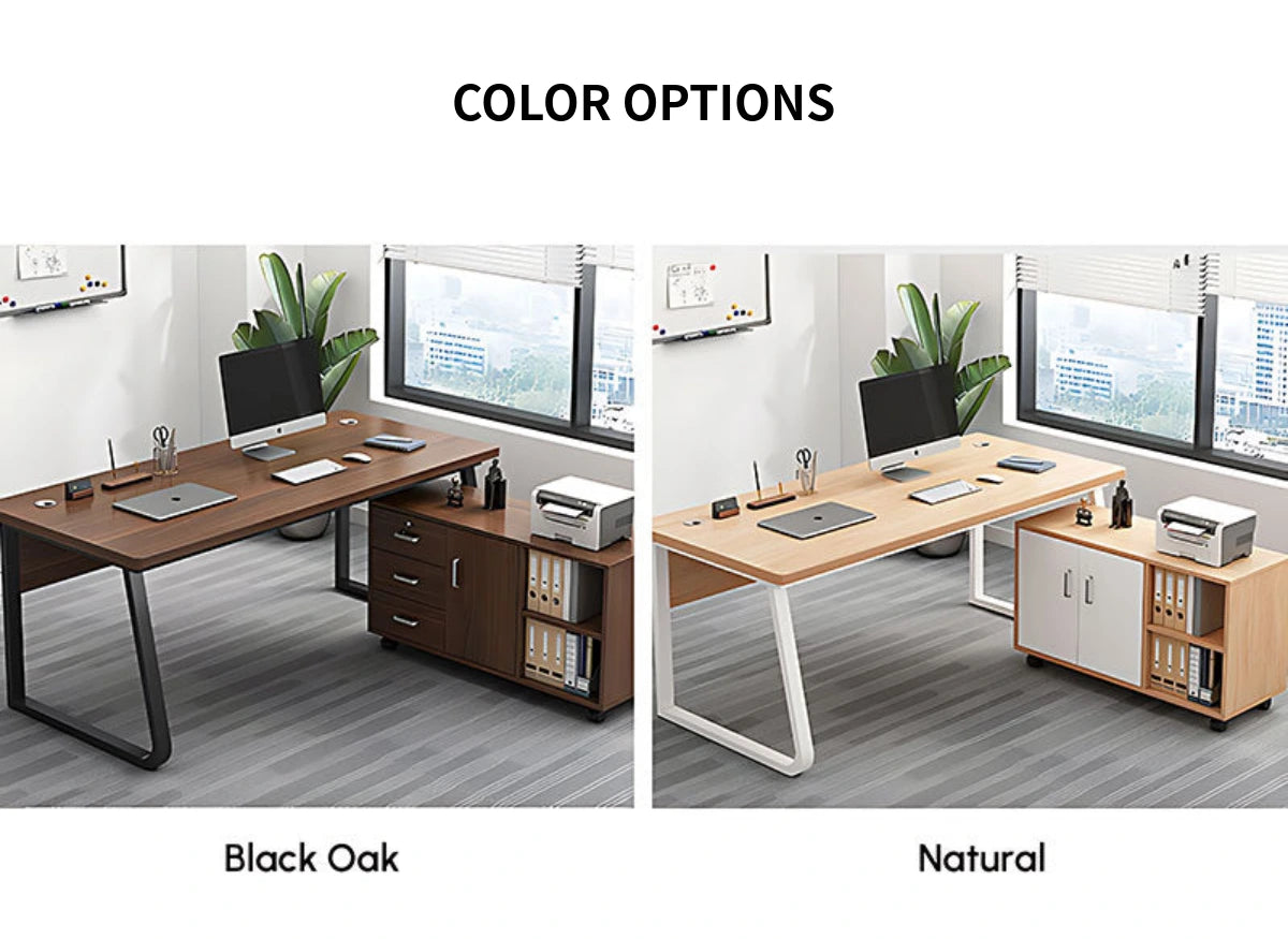 L-Shaped Office Desk with Cable Management, Lockable & Lumbar Support for Home Office — Detail image 14