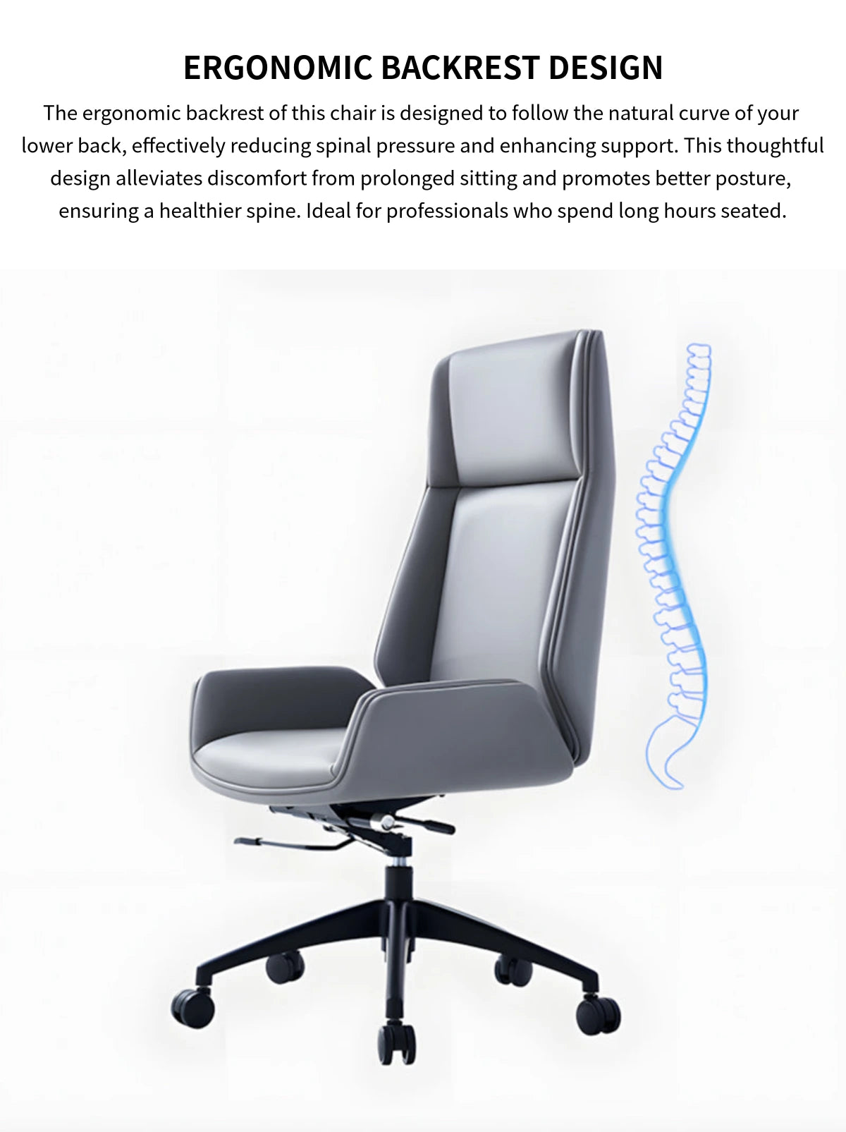 Luxurious Sleek Ergonomic Office Chair with Neck Support & Recline Function for Executive & Home Use BGY-107 — Detail image 3