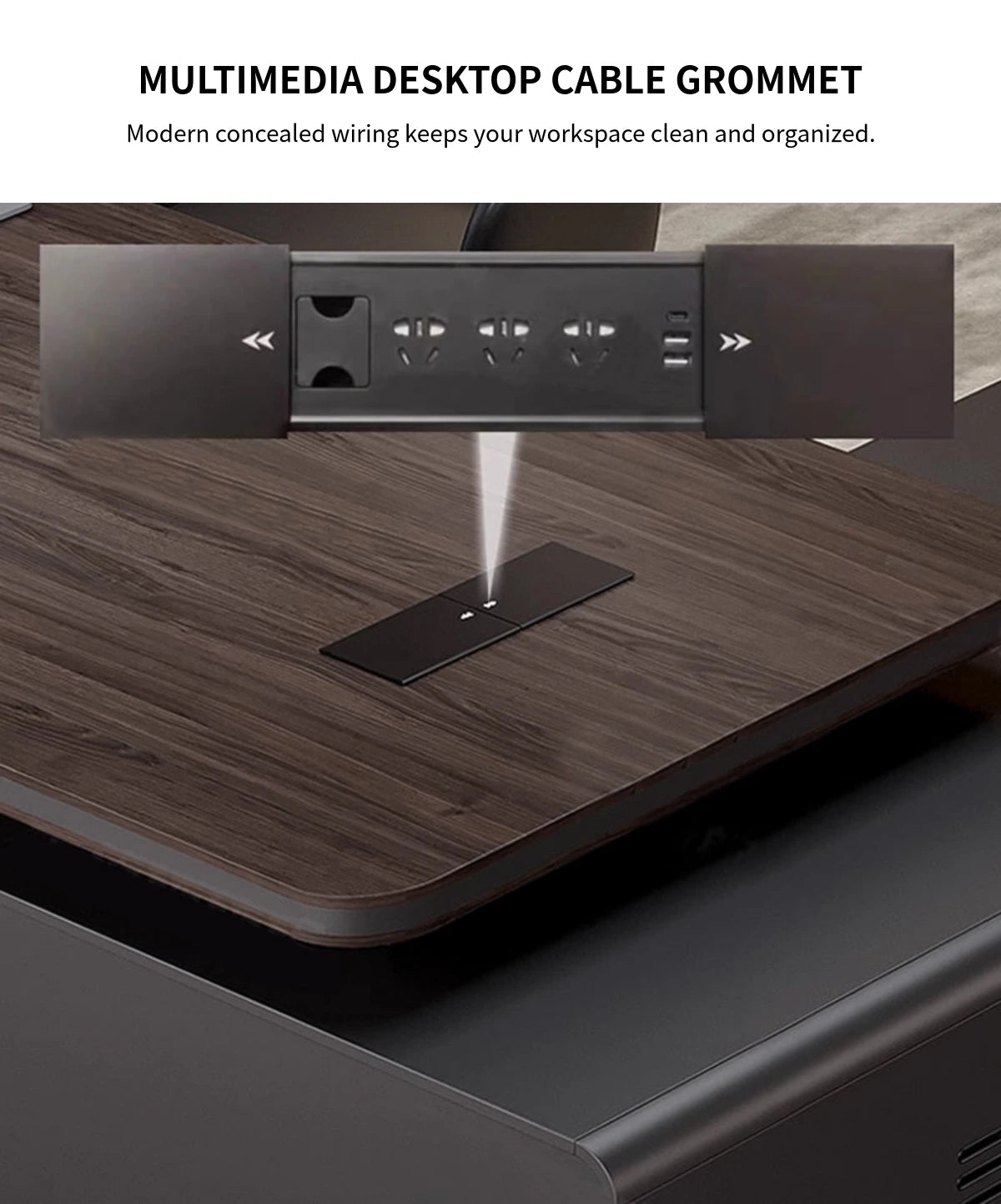Modern Executive Desk with Curved, Cable Management & Side Storage for — Detail image 3