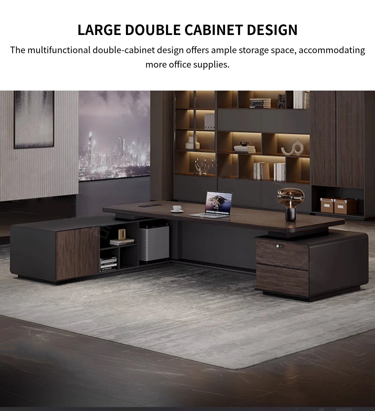 Modern Executive Desk with Curved, Cable Management & Side Storage for — Detail image 9