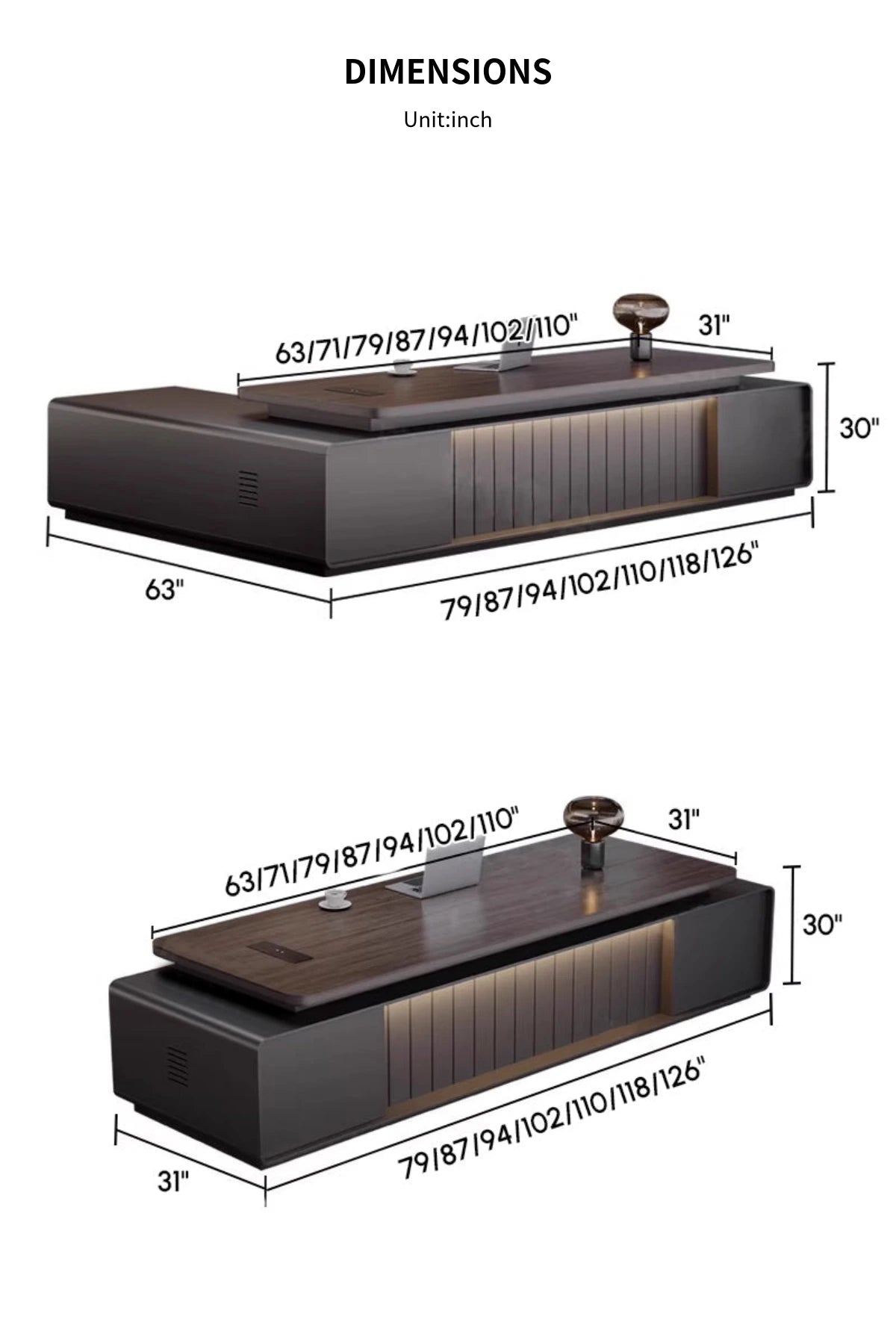 Modern Executive Desk with Curved, Cable Management & Side Storage for — Detail image 13