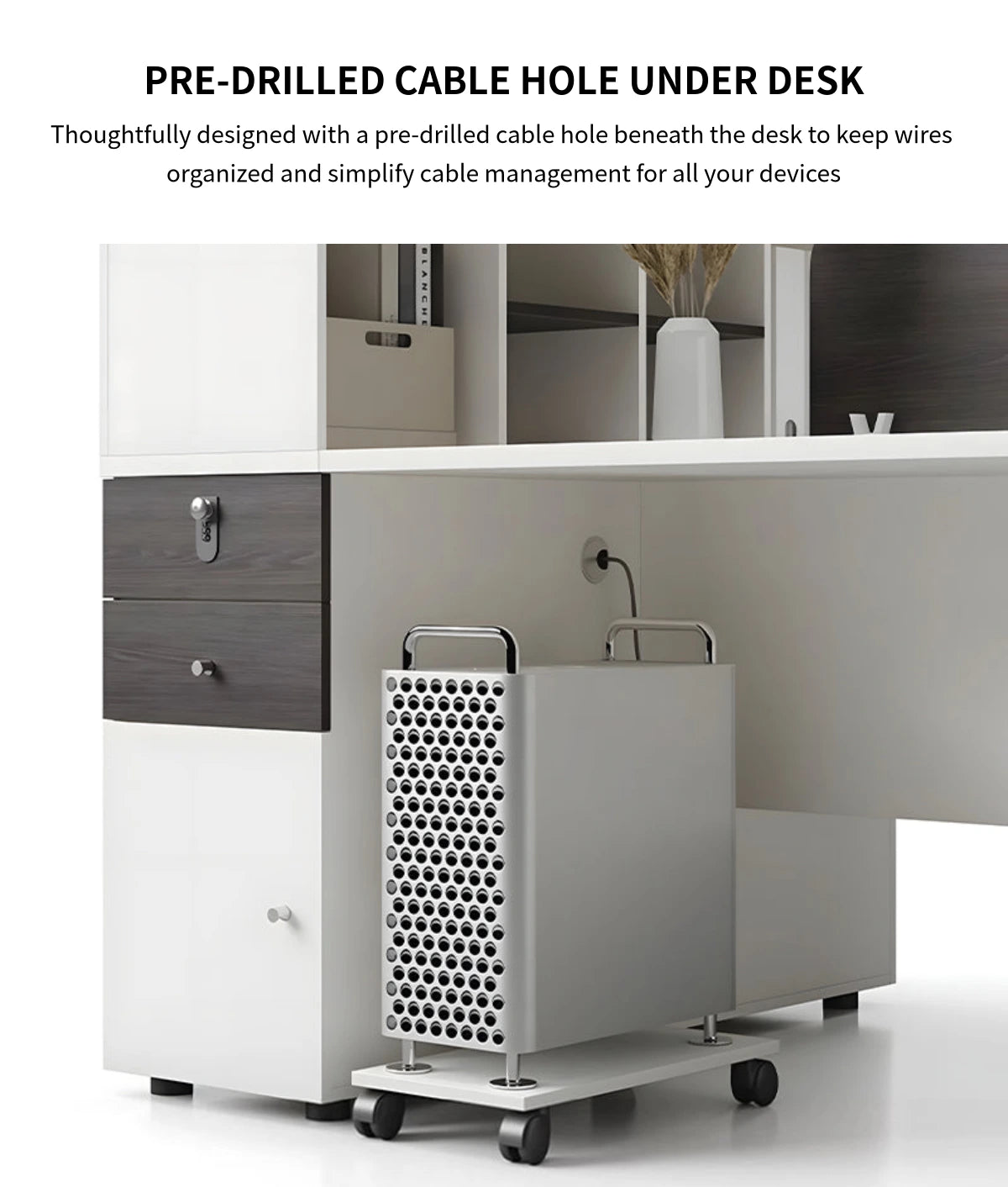 Round Office Desk with Cable Management, Lockable & File Drawers for Home Office — Detail image 5