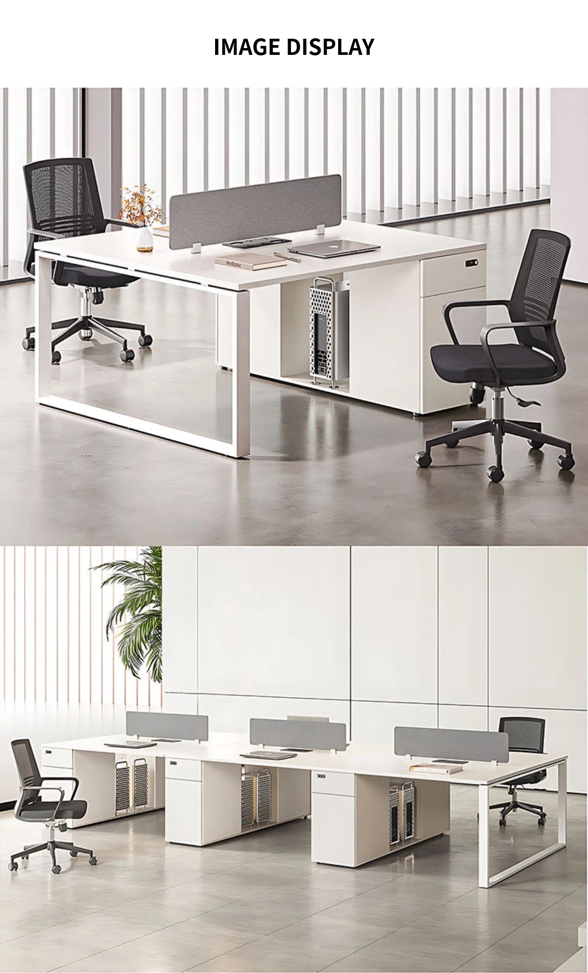 Office Workstation Desk with Built-In Outlets, Cable Management & File Drawers — Detail image 9