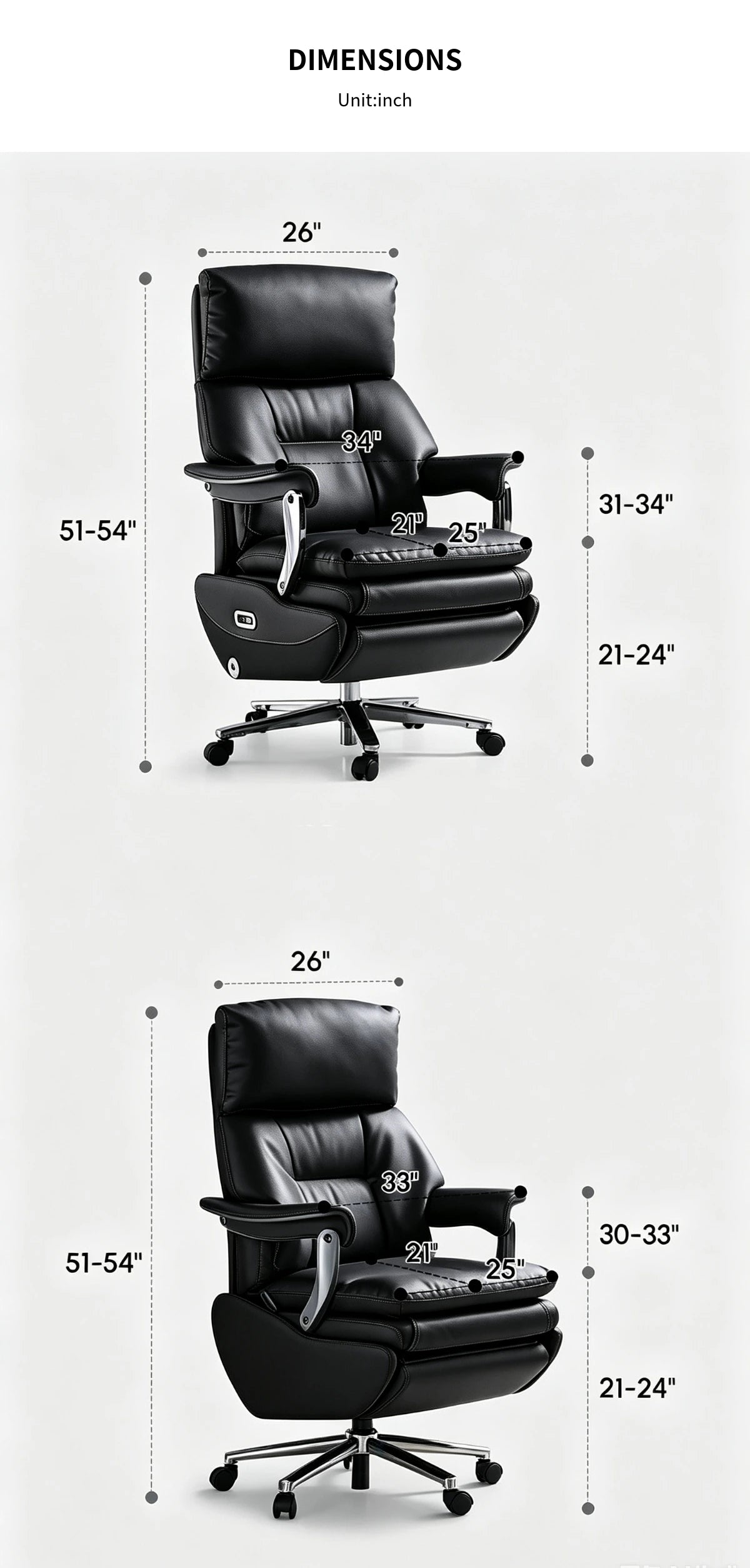 Leather Executive Office Chair with L-Shaped, Genuine Leather & Lumbar Support — Detail image 14