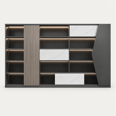 L-Shaped Executive Desk with Lockable, File Drawers & Cable Management for Home Office - 110" L x 16" W x 79" H / Walnut + Dark Gray / File Cabinet