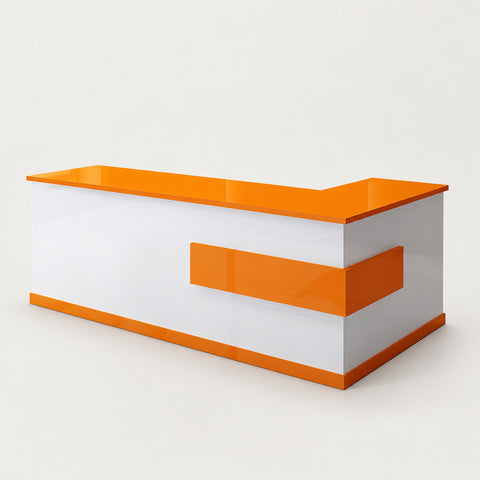 L-Shaped Reception Desk 39-142 in Wide with Lockable, File Drawers & Lumbar Support - 39" L x 39" W x 31" H / Orange