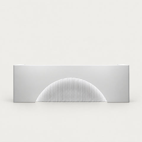Curved Reception Desk 71-142 in Wide with LED Lighting, Fluted Front & Lockable for Salon - 126" L x 24" W x 39" H / White