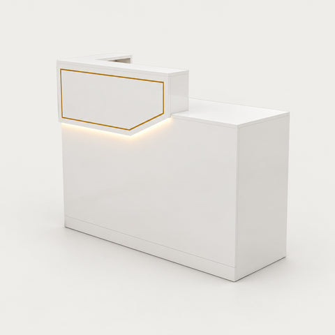 Salon Reception Desk 31-71 in Wide with Keyboard Tray, LED Lighting & Side Storage - 47" L x 18" W x 39" H / White / Higher Right Side