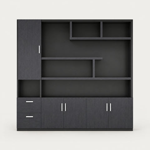 Modern Executive Desk with Cable Management, Side Storage & Lumbar Support for Home Office - 79" L x 16" W x 79" H / File Cabinet / Black