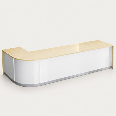 Customizable Luxury Durable Reception Desk - 63" L x 24" W x 31" H / Light Wood / Corner on the Right