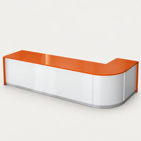Customizable Luxury Durable Reception Desk - 126" L x 24" W x 31" H / Orange / Corner on the Left