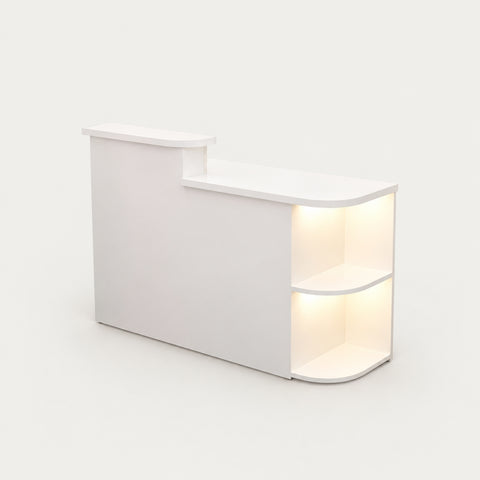 Curved Reception Desk 35-87 in Wide with Lockable for Retail - 47" L x 20" W x 41" H / White / Right with Cabinet