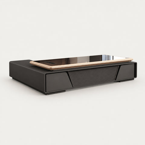 Modern Executive Desk 79-126 in Wide with Side Storage, Lockable & File Drawers - 118" L x 71" W x 30" H / Iron Gray / Side Cabinet on the Right