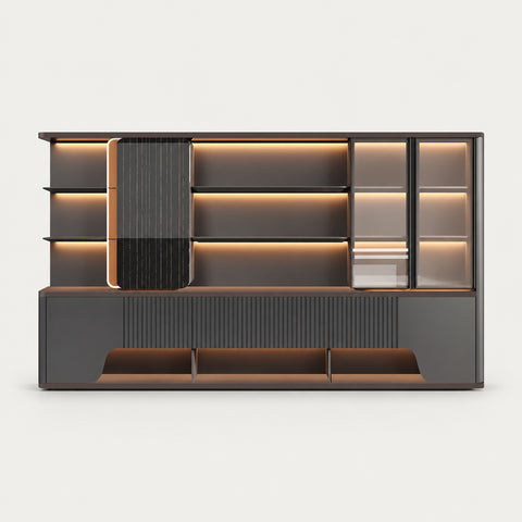 Modern Executive Desk 79-126 in Wide with Side Storage, Lockable & File Drawers - 126" L x 16" W x 79" H / Iron Gray / File Cabinet