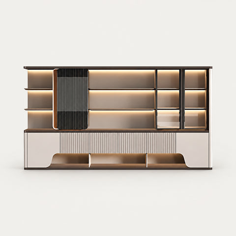 Modern Executive Desk 79-126 in Wide with Side Storage, Lockable & File Drawers - 126" L x 16" W x 79" H / Khaki / File Cabinet