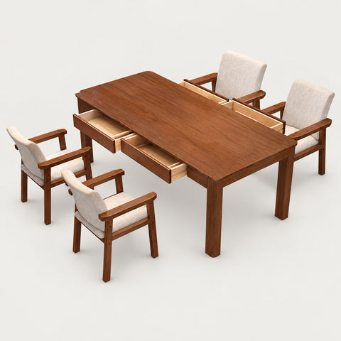 Modern Conference Table 63-71 in Wide (5.2-5.9 ft) with Solid Wood & File Drawers - 63" L x 31" W x 30" H / Walnut + Chairs*4
