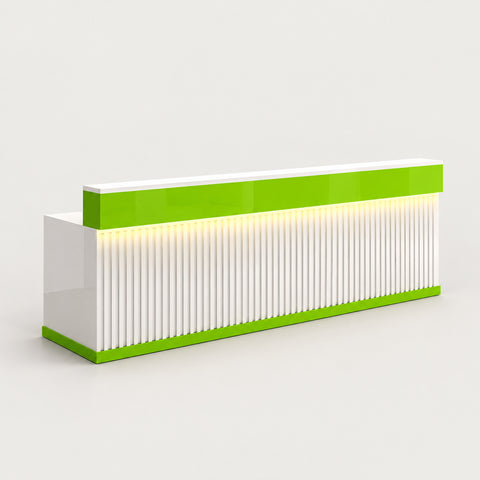 Retail Reception Desk 47-79 in Wide with Cable Management, LED Lighting & Keyboard Tray - 59" L x 24" W x 39" H / White + Green