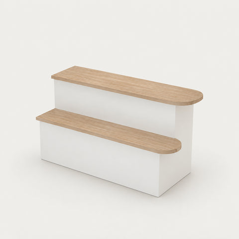 Curved Reception Desk 39-63 in Wide with Lockable & Lumbar Support for Salon - 39" L x 30" W x 35" H / Walnut + White / Right