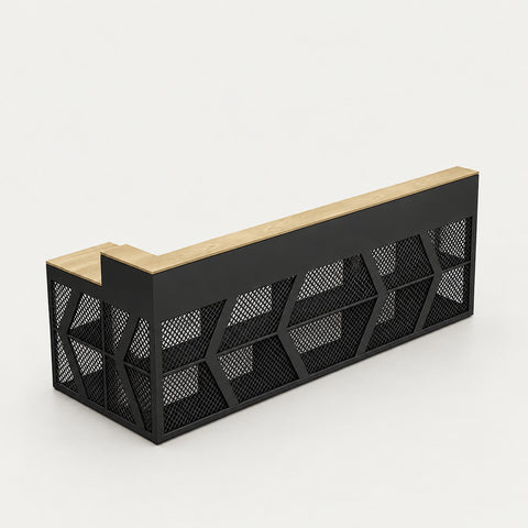 Curved Reception Desk with LED Lighting, Solid Wood & Breathable Mesh for Office Lobby - 79" L x 43" W x 43" H / Reception Desk B