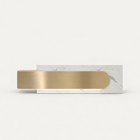 Modern Reception Desk 63-118 in Wide for Office Lobby - 94" L x 24" W x 39" H / White Marble + Gold