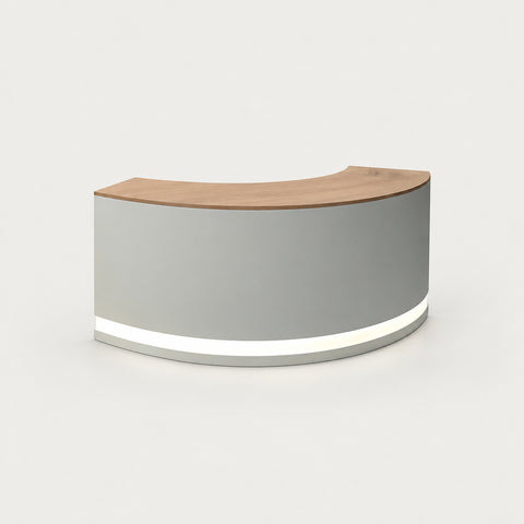 Curved Reception Desk 59-110 in Wide with Solid Wood, Lumbar Support & Privacy Panel - 110" L x 22" W x 39" H / Natural + White / Type 2