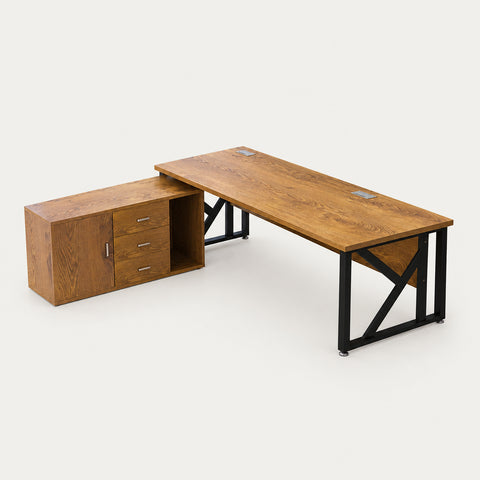 Modern Executive Desk 47-79 in Wide with Cable Management for Home Office - 79" L x 31" W x 30" H + 47" L x 16" W x 24" H（With Cabinet） / Black Shelf / White Oak / Cabinet on the Left