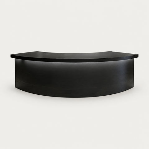 Curved Reception Desk 59-181 in Wide with Solid Wood & Lumbar Support for Office Lobby - 150" L x 28" W x 39" H / Black Wood grain