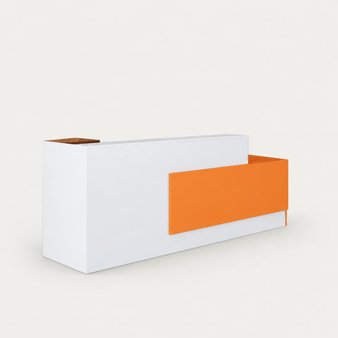 Modern Reception Desk 47-126 in Wide with Lumbar Support for Office Lobby - 47" L x 24" W x 39" H / Orange / Inside View - Right Side Higher