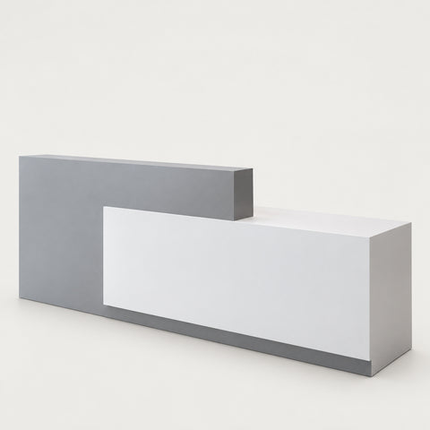 Modern Reception Desk 47-126 in Wide with Lumbar Support for Office Lobby - 47" L x 24" W x 39" H / Gray with White / Inside View - Right Side Higher