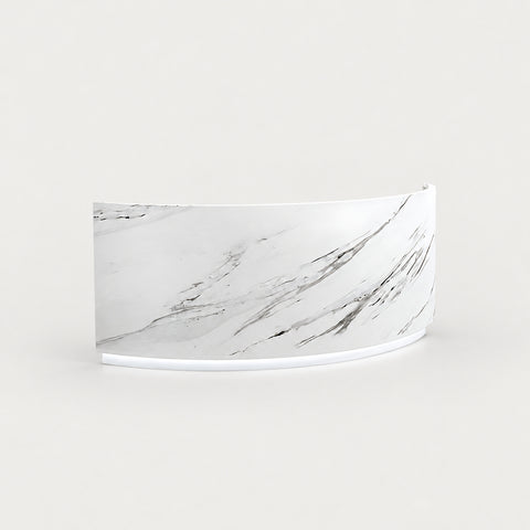 Curved Reception Desk 55-118 in Wide with LED Lighting, Lockable & File Drawers for Salon - 55"L x 24"W x 39"H / White Marble