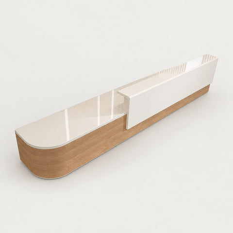 L-Shaped Reception Desk 39-236 in Wide with Dual-Tone, Keyboard Tray & File Drawers - 236" L x 24" W x 41" H / Natural Wood + White