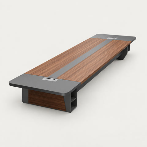 Rectangular Conference Table with Cable Management, Side Storage & Breathable Mesh - 79" L x 39" W x 30" H / Dark Walnut + Dark Gray