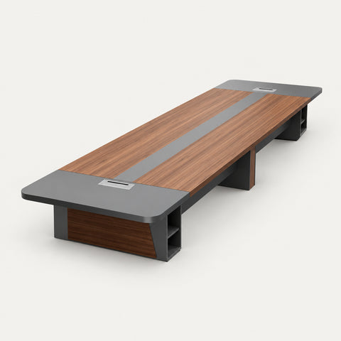 Rectangular Conference Table with Cable Management, Side Storage & Breathable Mesh - 217" L x 59" W x 30" H / Dark Walnut + Dark Gray