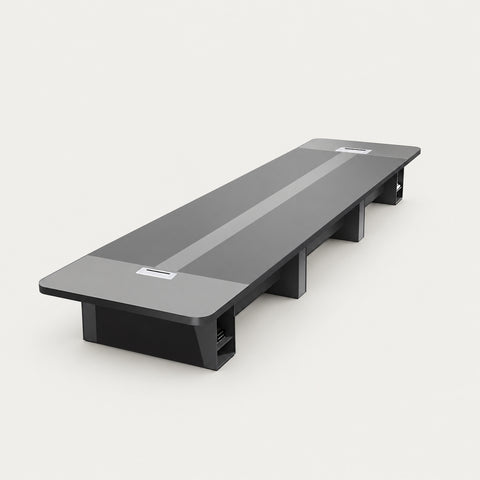 Rectangular Conference Table with Cable Management, Side Storage & Breathable Mesh - 276" L x 63" W x 30" H / Black + Dark Gray