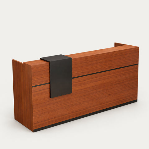 Modern Reception Desk 39-118 in Wide with Keyboard Tray & Lumbar Support for Office Lobby - 39" L x 24" W x 39" H / Teak + Black