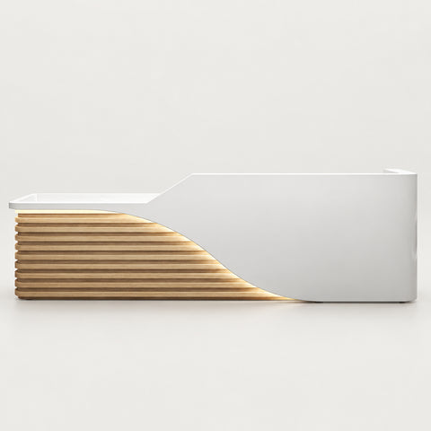 Curved Reception Desk 47-134 in Wide for Salon - 134" L x 24" W x 39" H / White + Natural