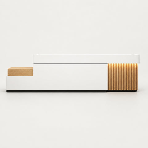 Retail Reception Desk 47-150 in Wide with File Drawers & LED Lighting for Retail - 47" L x 24" W x 39" H / White + Natural