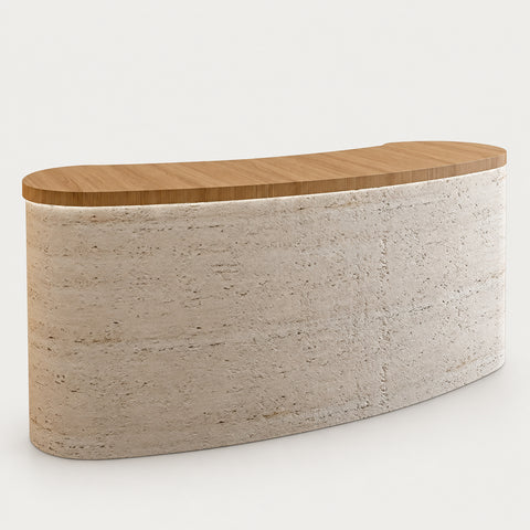 Curved Reception Desk for Salon - 63" L × 22" W × 39" H / Natural + White