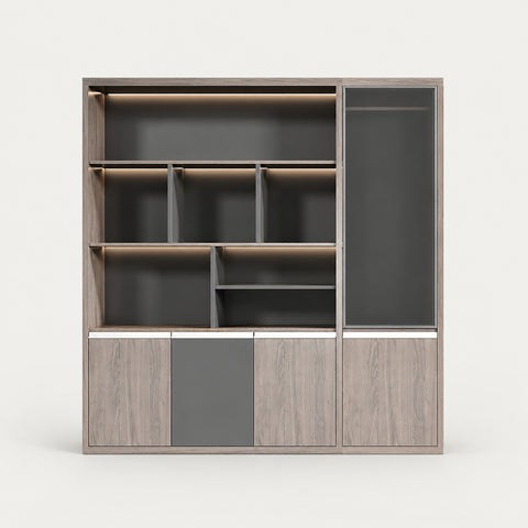 Modern Executive Desk with Cable Management, Dual-Tone & Wireless Charging for Home Office - 63" L x 16" W x 79" H (File Cabinet) / Morandi / File Cabinet