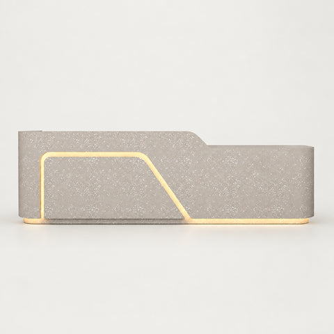 Curved Reception Desk 55-134 in Wide with Keyboard Tray, File Drawers & Lockable for Salon - 55" L x 24" W x 39" H / Terrazzo / Inside View - Right Side Higher