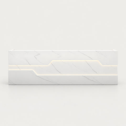Round Reception Desk 55-189 in Wide with Cable Management, LED Lighting & Keyboard Tray - 189" L x 24" W x 39" H / White Stone Pattern