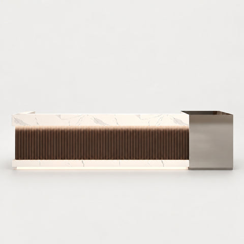 Salon Reception Desk 59-157 in Wide with Dual-Tone, File Drawers & Fluted Front for Salon - 59" L x 24" W x 39" H / Brown + Silver