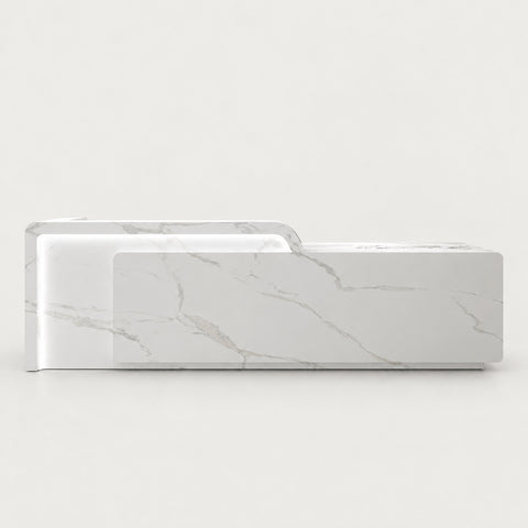 Curved Reception Desk 47-165 in Wide with LED Lighting, Lockable & File Drawers for Salon - 47" L x 24" W x 39" H / White（Marble Pattern）