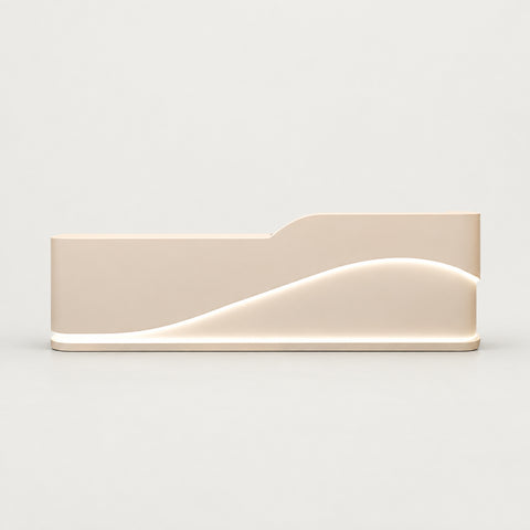 Curved Reception Desk 47-94 in Wide with Keyboard Tray, File Drawers & LED Lighting - 51" L x 24" W x 39" H / Inside View - Left Side Higher / Off-White + Off-White